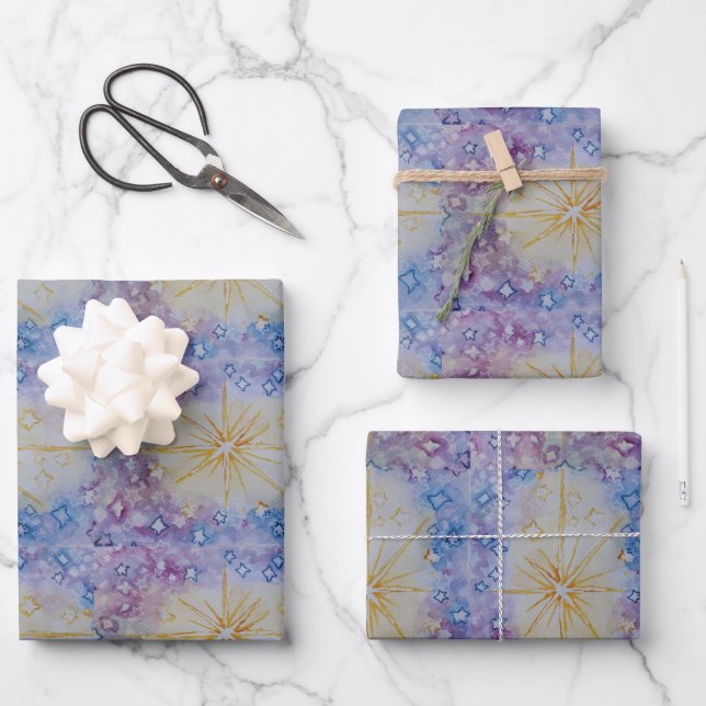 Christmas star season greetings Invitation Wrapping Paper Sheets (Front)
