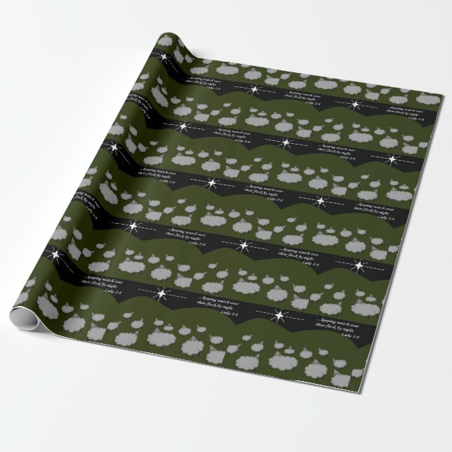 Christmas Star Sheep Watched Flock Luke Two Eight Wrapping Paper (Unrolled)