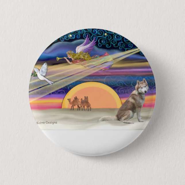 Christmas Star - Siberian Husky (red 2) Button (Front)