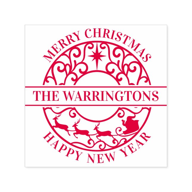 Christmas Star, Sleigh Lacy Filigree Family Name Self-inking Stamp (Design)