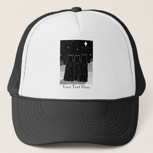 Christmas star three kings black  white seasonal trucker hat