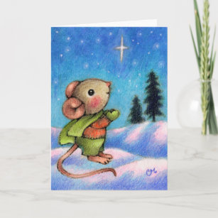 Unused Vtg Christmas Card Cute Mouse Family Bringing Home the Tree w Sled Farris 