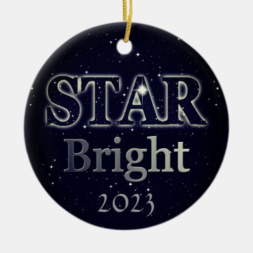 Christmas Star Word Art Black and Silver  Ceramic Ornament
