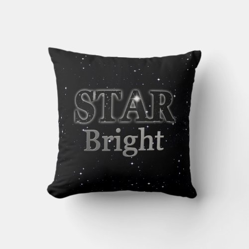 Christmas Star Word Art Black and Silver  Throw Pillow