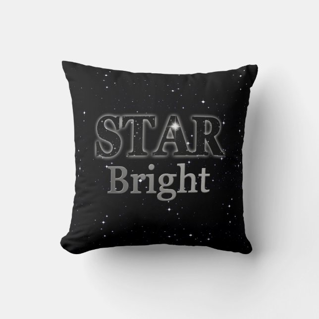 Christmas Star Word Art Black and Silver  Throw Pillow (Front)
