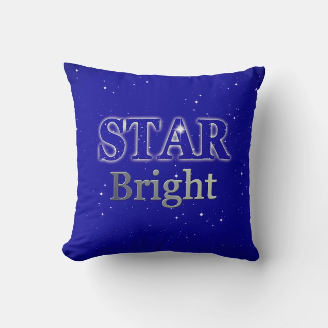 Christmas Star Word Art Blue and Silver  Throw Pillow (Front)