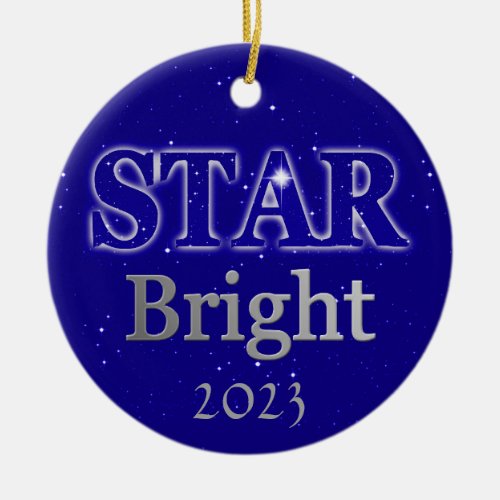 Christmas Star Word Art Deep Blue and Silver  Ceramic Ornament