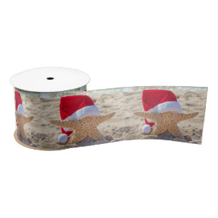 Christmas Starfish In Beach Sand Satin Ribbon