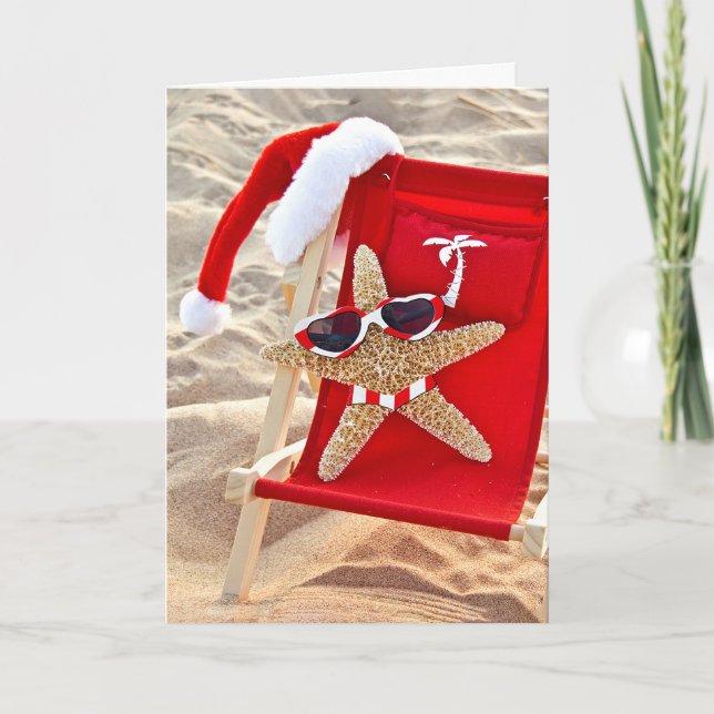 Christmas Starfish in Bikini and Sunglasses  Holiday Card (Front)