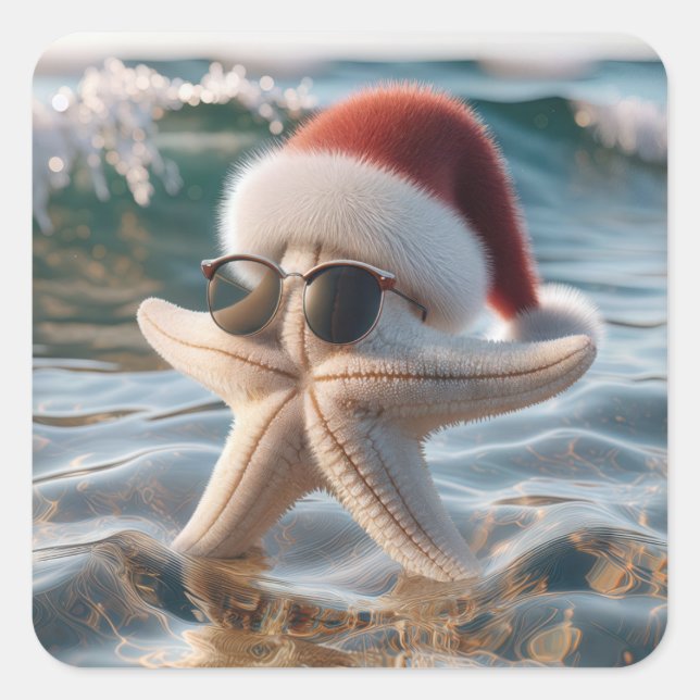Christmas Starfish In the Ocean Square Sticker (Front)