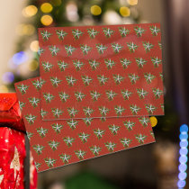 Christmas Starfish n Holly on Red Tissue Paper