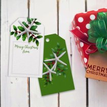 Christmas Starfish n Holly White Tie-on Tags