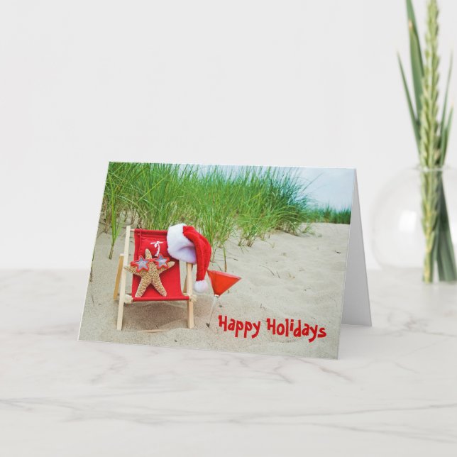 Christmas starfish on beach holiday card (Front)