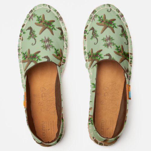 Christmas Starfish Sea Horses Holly Leaves Espadrilles