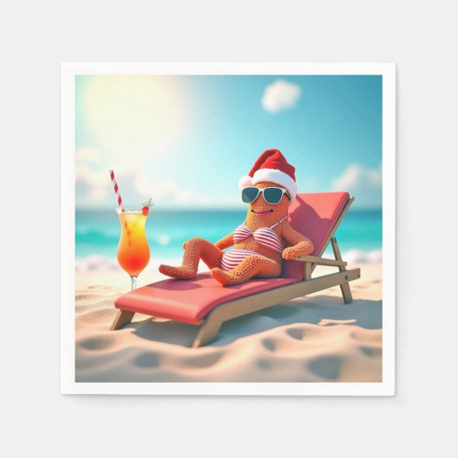 Christmas Starfish Sunbathing In a Bikini Napkins (Front)