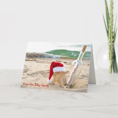 Christmas starfish with message in a bottle card