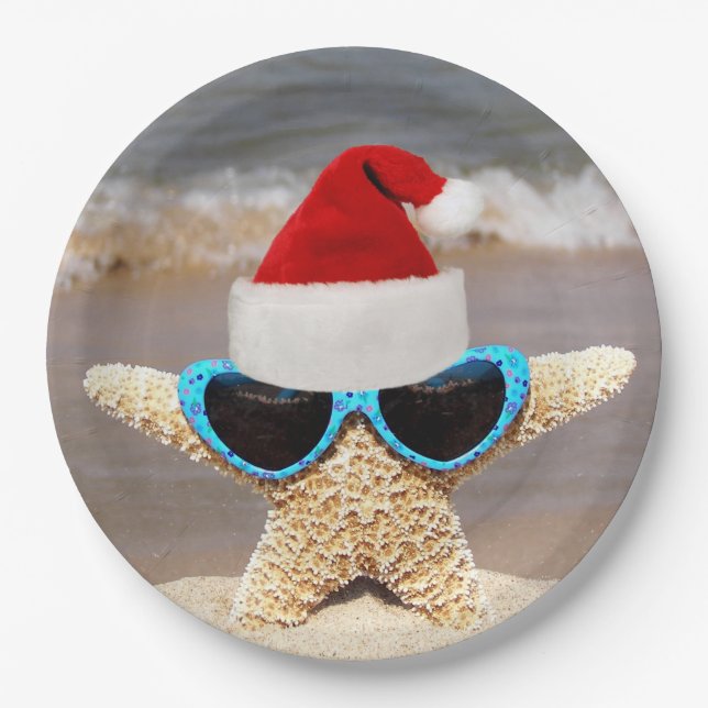 Christmas Starfish With Sunglasses Paper Plates (Front)