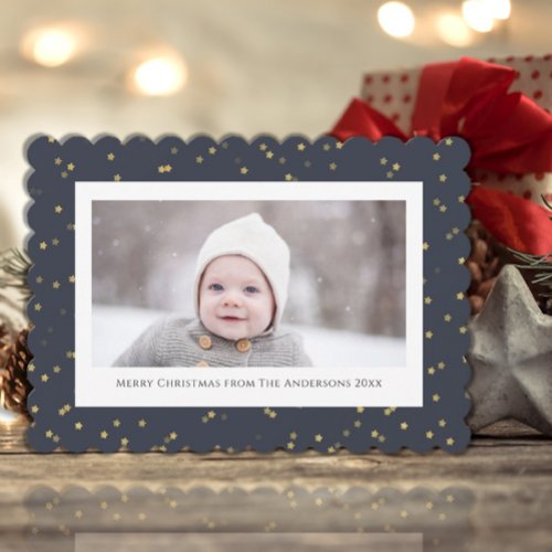 Christmas Starry Night  Gold Minimalist Photo Holiday Card