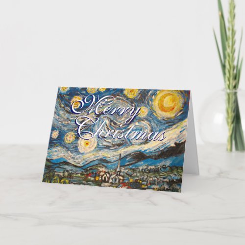 Christmas Starry Night Vincent Van Gogh repainted Holiday Card