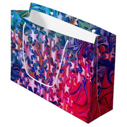 CHRISTMAS STARS Abstract Purple Red Lilac Festive Large Gift Bag