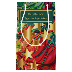 CHRISTMAS STARS Abstract Red Green Personalized Small Gift Bag