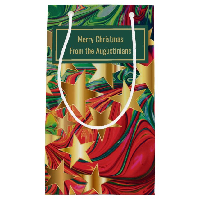 CHRISTMAS STARS Abstract Red Green Personalized Small Gift Bag (Front)