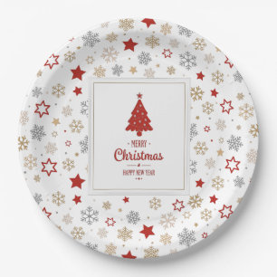 Christmas Stars and Snowflakes Pattern Paper Plates
