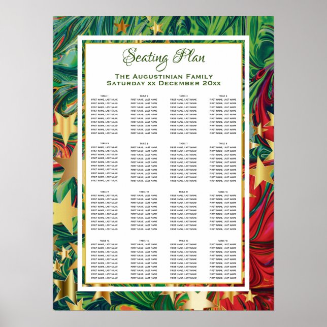 CHRISTMAS STARS Custom Party 160 Seating Plan Poster (Front)