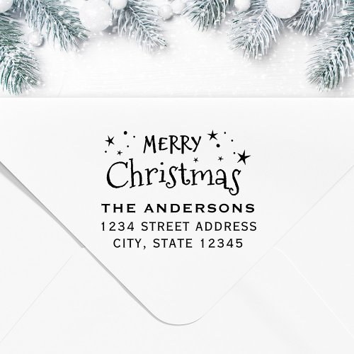 Christmas Stars Family Name Return Address Rubber Stamp
