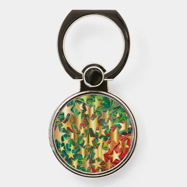 CHRISTMAS STARS Festive Abstract Red Green Gold Phone Ring Stand (Front)