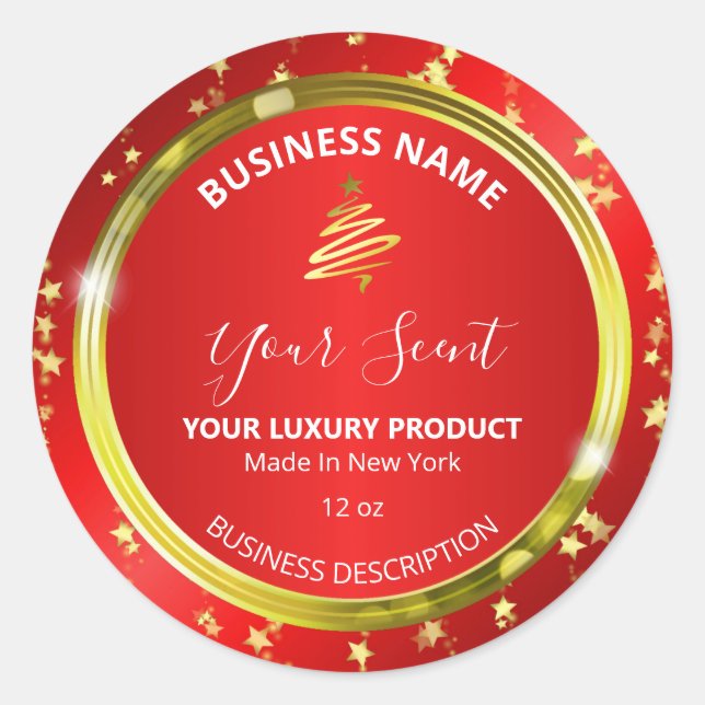 Christmas Stars Gold Foil Red Product Labels (Front)