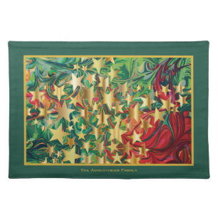 CHRISTMAS STARS Gold Red Green Retro Festive Cloth Placemat