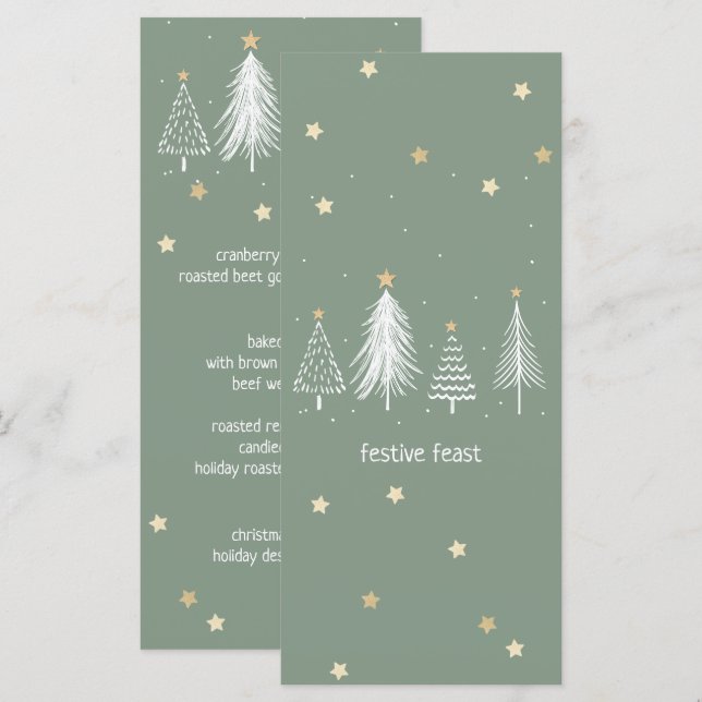 Christmas Stars, Gold, White, Green Menu (Front/Back)
