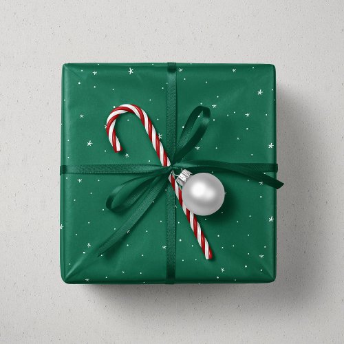 Christmas stars green white cute fun holiday wrapping paper