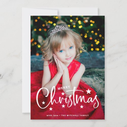 Christmas Stars  Handwritten Script and Photo Holiday Card
