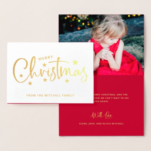 Christmas Stars  Handwritten Script Photo Gold Foil Card