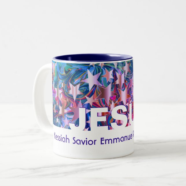 Christmas Stars | JESUS | Abstract Customizable Two-Tone Coffee Mug (Front Left)