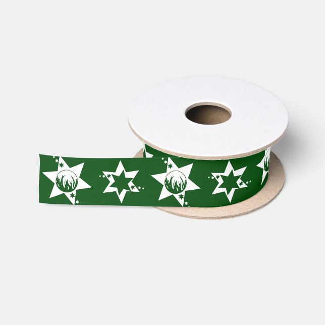Christmas Stars Lawn Care Service Logo Green White Satin Ribbon (Spool)