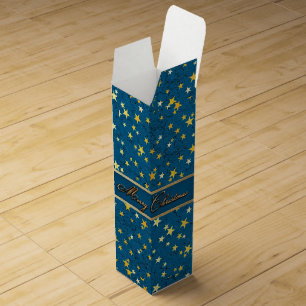 Christmas Stars on Blue (customizable) Wine Gift Box