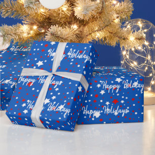 Christmas Stars On Blue Wrapping Paper