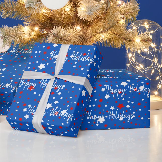 Christmas Stars On Blue Wrapping Paper (Holidays)