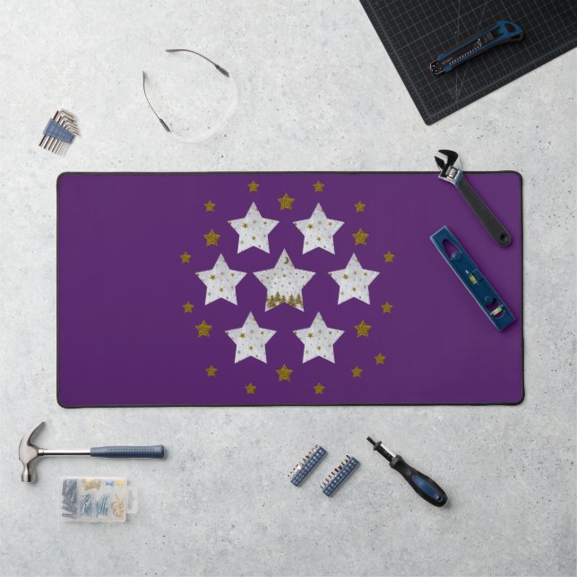 Christmas stars on purple desk mat (Workstation)
