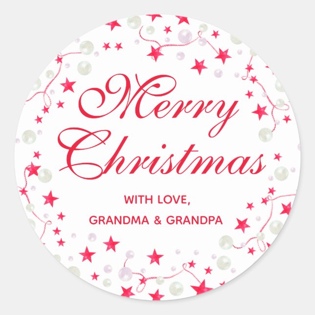 Christmas Stars & Ornaments Personalized Classic Round Sticker (Front)