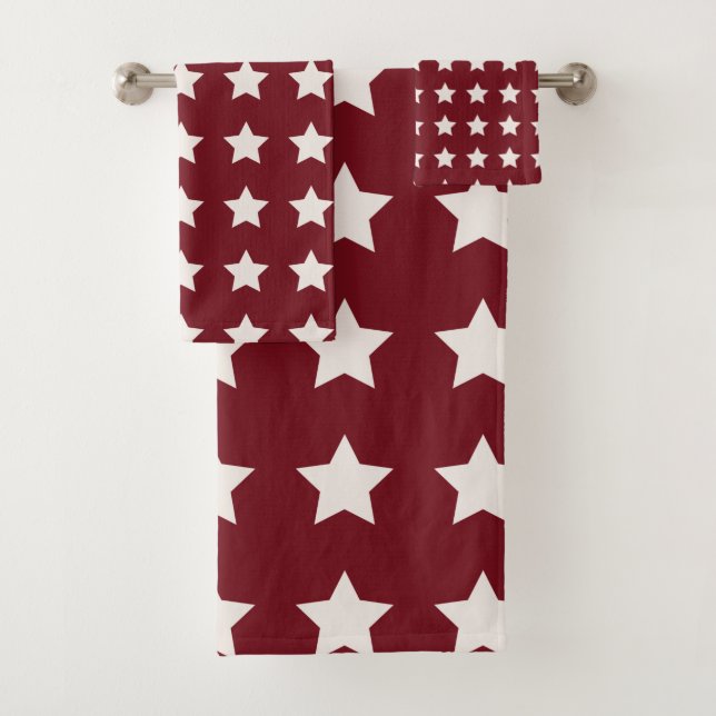 Christmas Stars Pattern Red White Bath Towel Set (Insitu)
