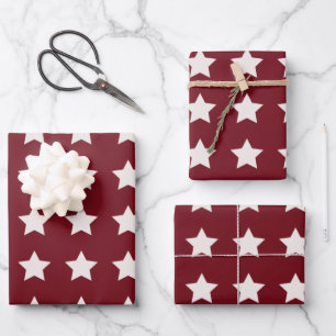 Christmas Stars Pattern Red White Wrapping Paper Sheets