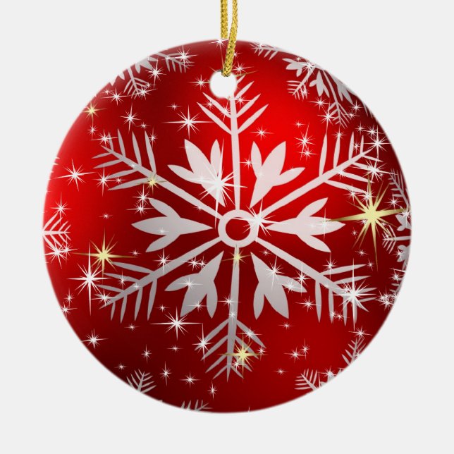 Christmas Stars & Snowflakes - Red Ceramic Ornament (Front)