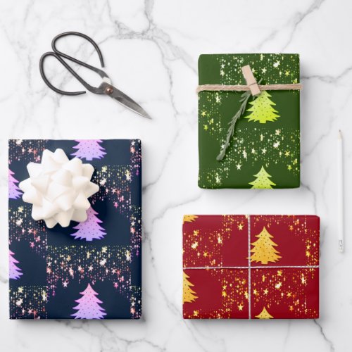 Christmas Stars  Tree with Baubles Shades ZSSG Wrapping Paper Sheets