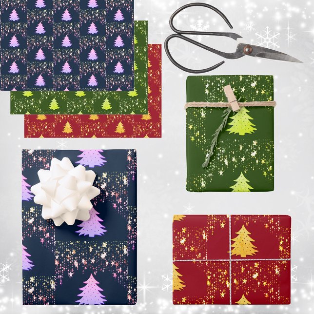 Christmas Stars & Tree with Baubles Shades, ZSSG Wrapping Paper Sheets (Christmas Stars & Tree with Baubles Shades, ZSSG Wrapping Paper Sheets)