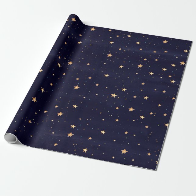 Christmas Stars Watercolor Holiday Wrapping Paper (Unrolled)