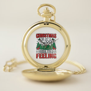 Christmas Steal Its A Feeling Reindeer Sleigh Desi Pocket Watch